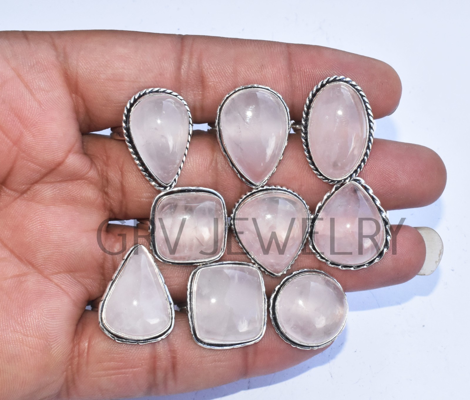 1-500 Pcs Natural Rose Quartz In Wholesale Rings Lot: Silver Plated Whr-10