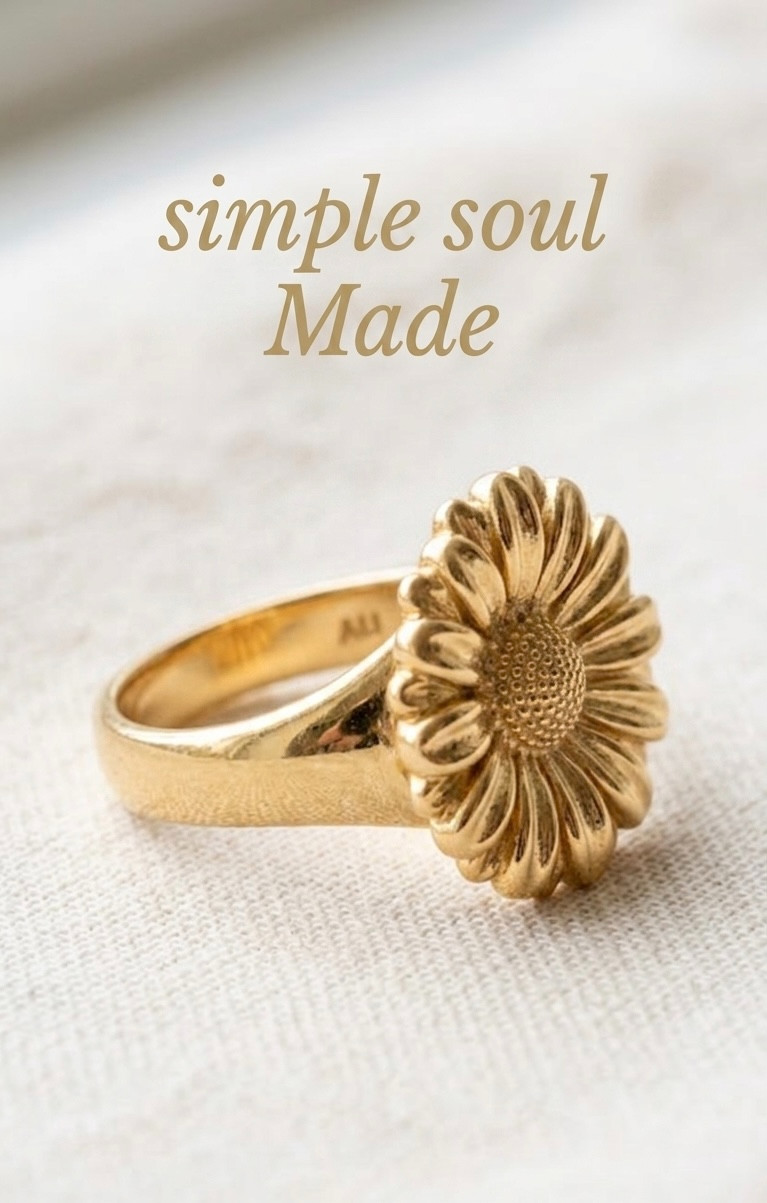 14K Gold Plated Sunflower Ring 925 Silver Floral Statement Daisy Ring 4-15US