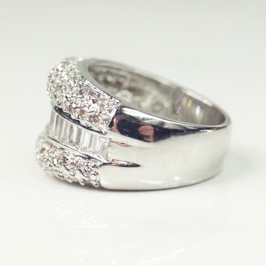 Silver Tone Clear CZ Statement Ring Size 7 Right Hand Ring