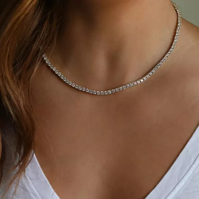 Lab Created Diamond 14K Gold Plated Beautiful White Diamond Tennis Necklace