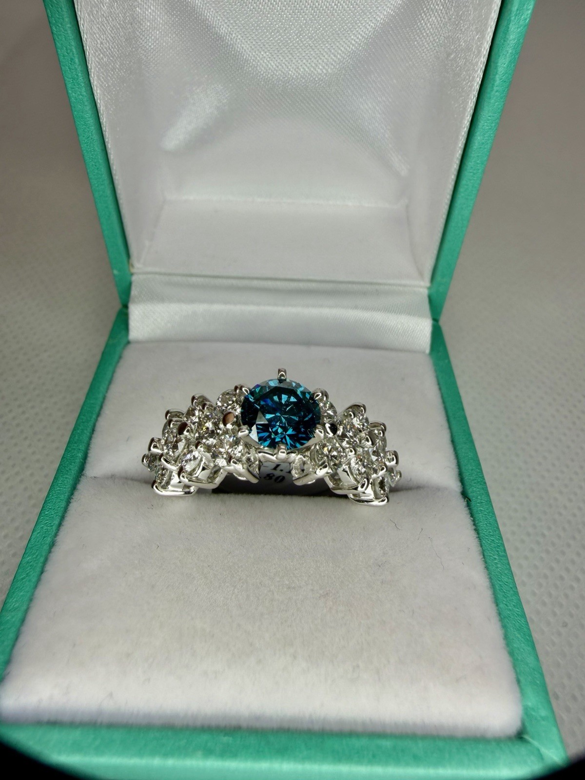 1.16 CT Blue Diamond Ring White Gold 2.80ctw Accent Brilliant Cluster 7.7g
