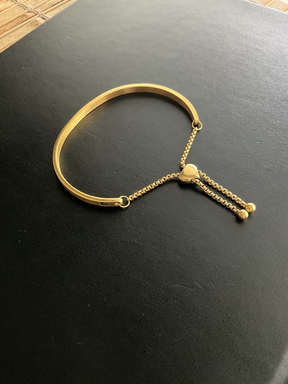 RCI CN Adjustable Gold Tone Bangle Inspirational Bracelet “Never Give Up”