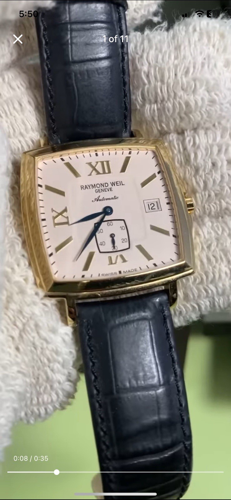 Raymond Weil Tradition Gold Plated Cream Dial Small Second Blue Hands Swiss