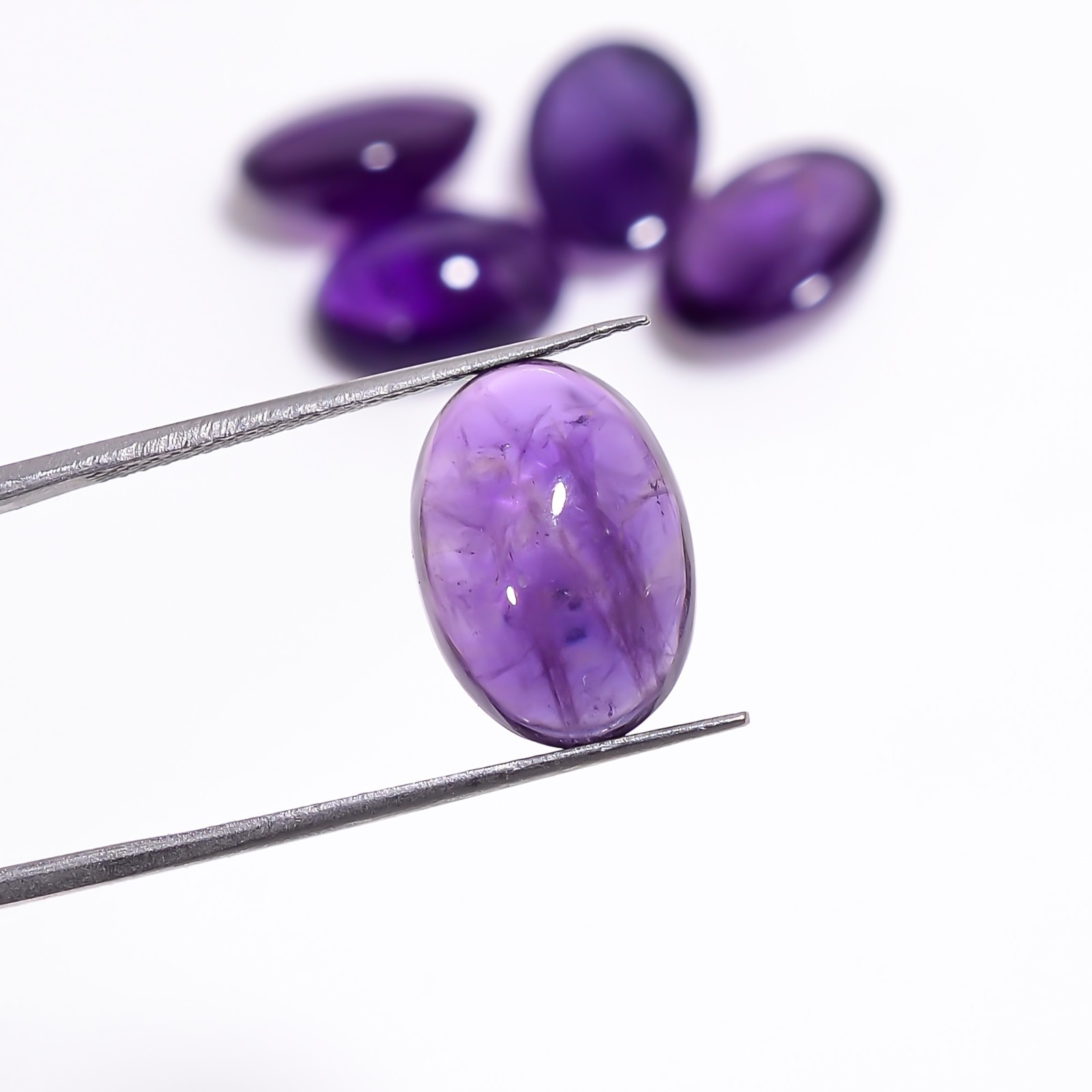 Natural Purple Amethyst Gemstone Oval Shape Cabochon 5 Pc Lot 29.5 Ct 14X10X5 mm