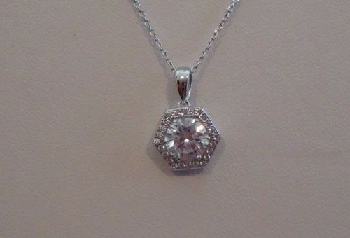 HALO CENTER NECKLACE & EARRING SET W/ 5 CT LAB ACCENTS /925 STERLING SILVER