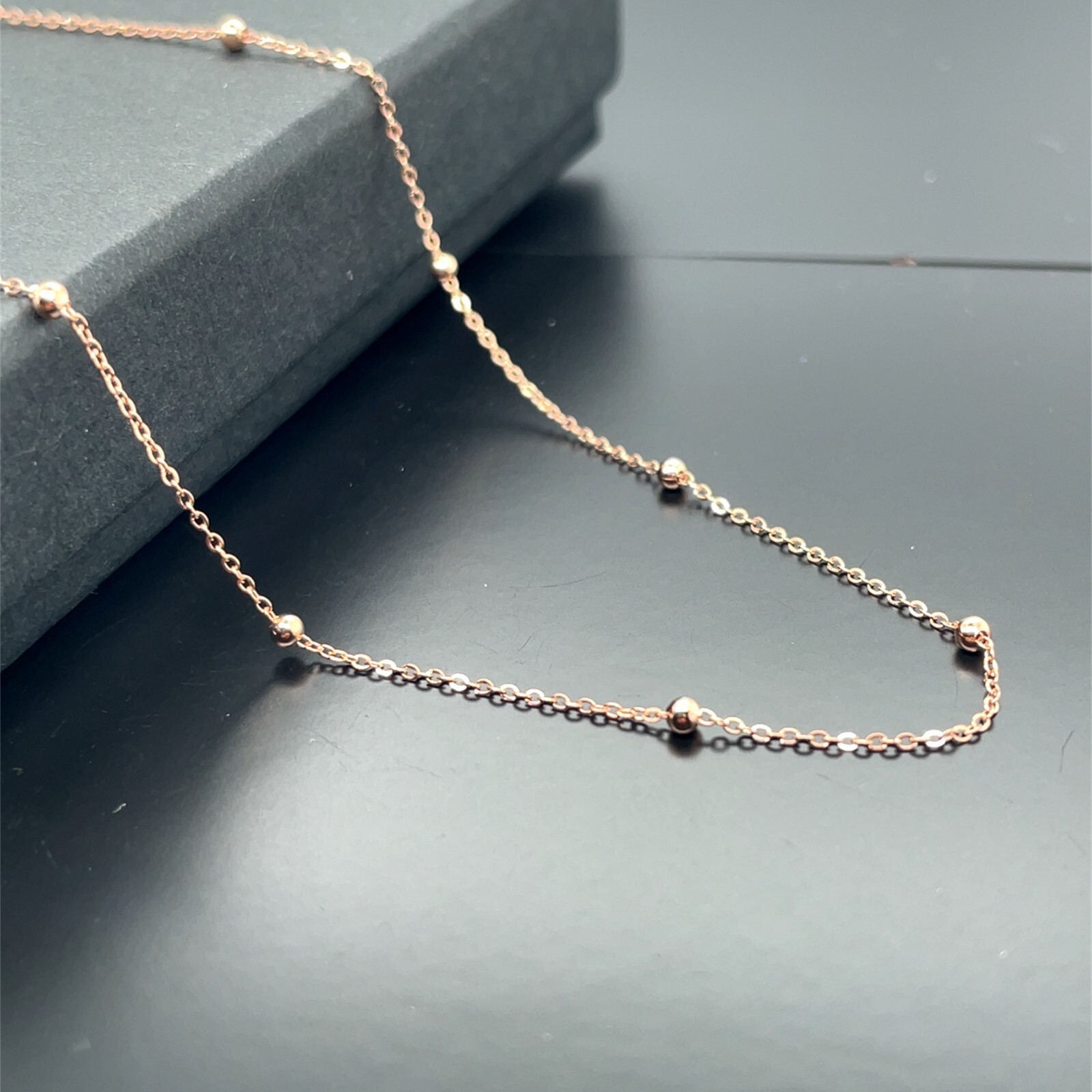 9ct Rose Gold Flat Trace Bead Chain Necklace 2mm Ladies Womens 16 18 20 22 24″