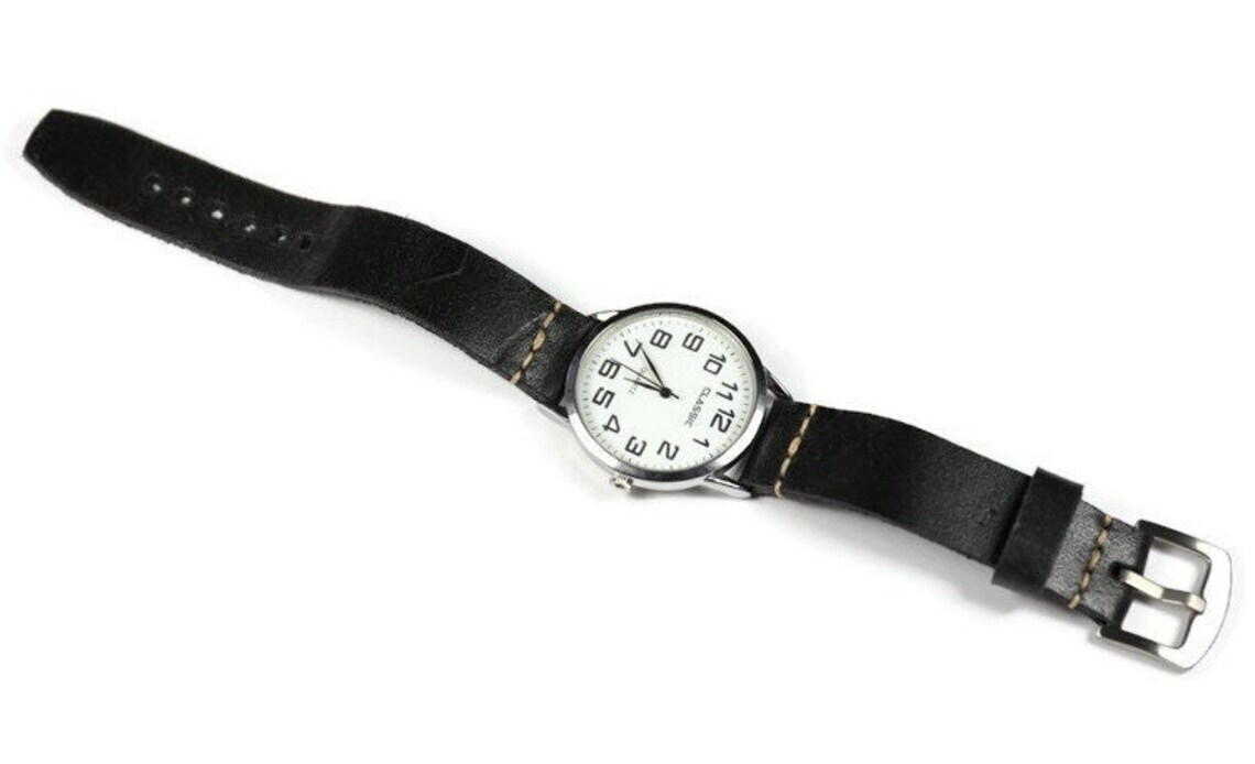 Distressed leather watch band Soft, Black watch strap 18mm 20mm 22mm 24mm