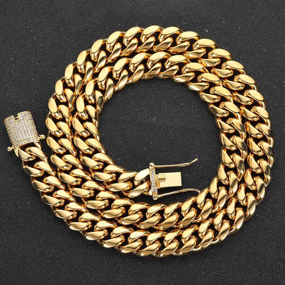 Miami Cuban Chain with 1 Carat CZ Buckle 18k Gold-plated Stainless Steel Jewelry