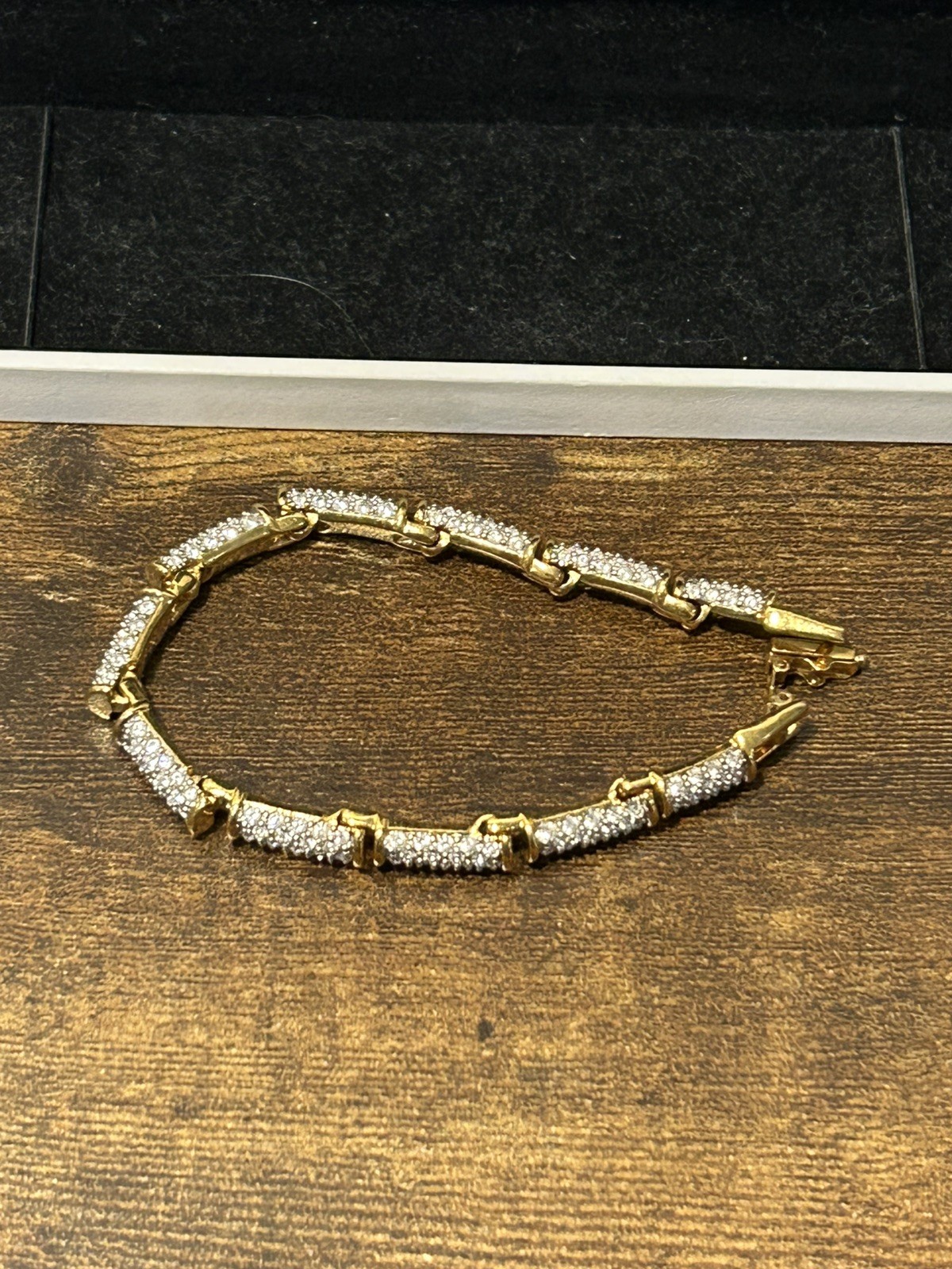 Vintage Swarovski Clear Pave Yellow Gold Plated Tennis Bracelet 18.5 cm approx
