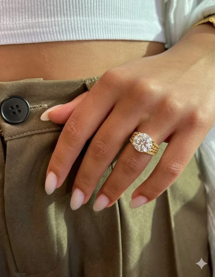 6.50 Ct Diamond Ring Round Cut 14k Yellow Gold Lab Grown IGI Certified VVS E F