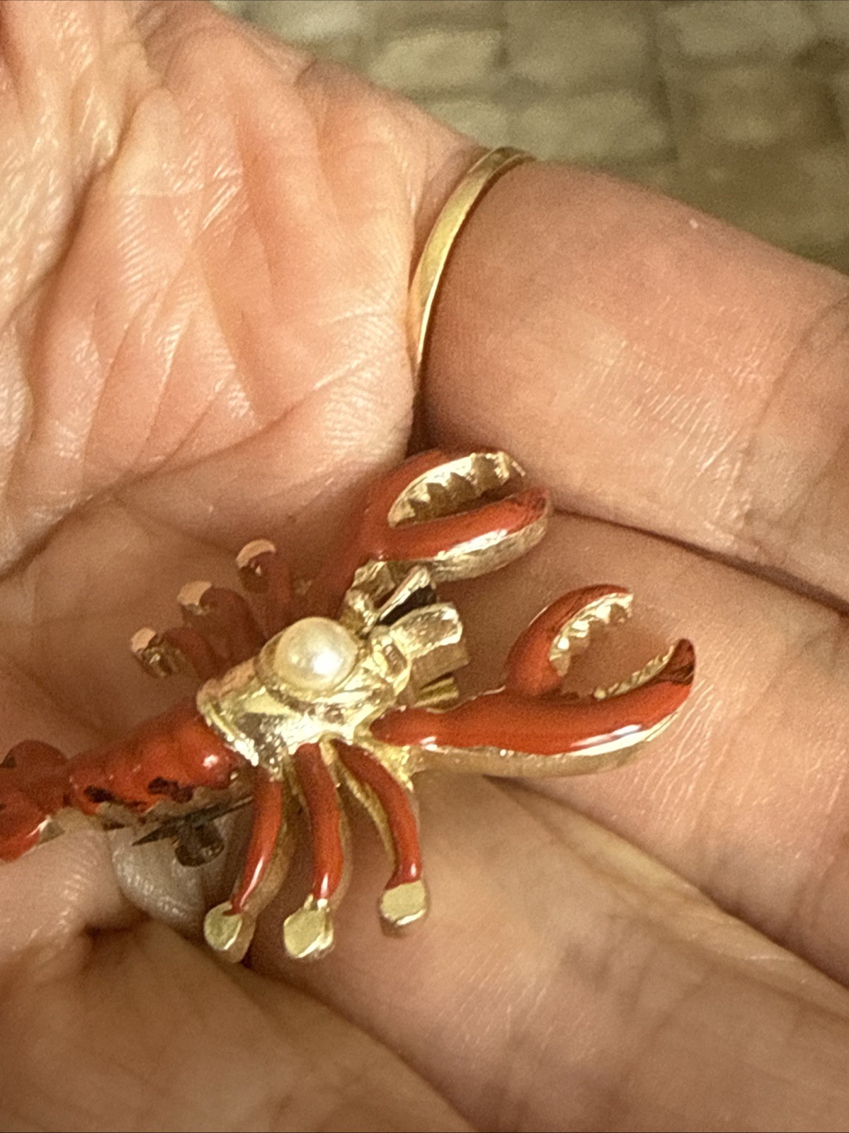Lobster Brooch Vintage Pin Nautical Retro Jewelry Japan Pearl Summer Shore Crab