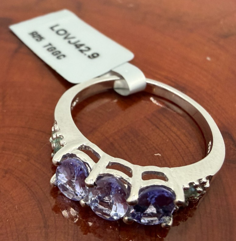 .925 Sterling Silver Amethyst Ring Size 8.75 Made In Jaipur India