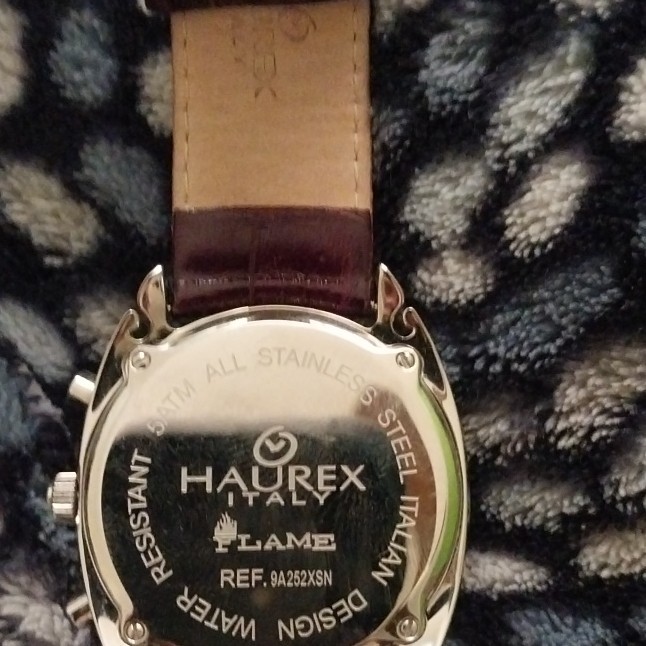 Haurex Flame Quartz Watch Date 24-Hour Brown Leather Strap 50m Box