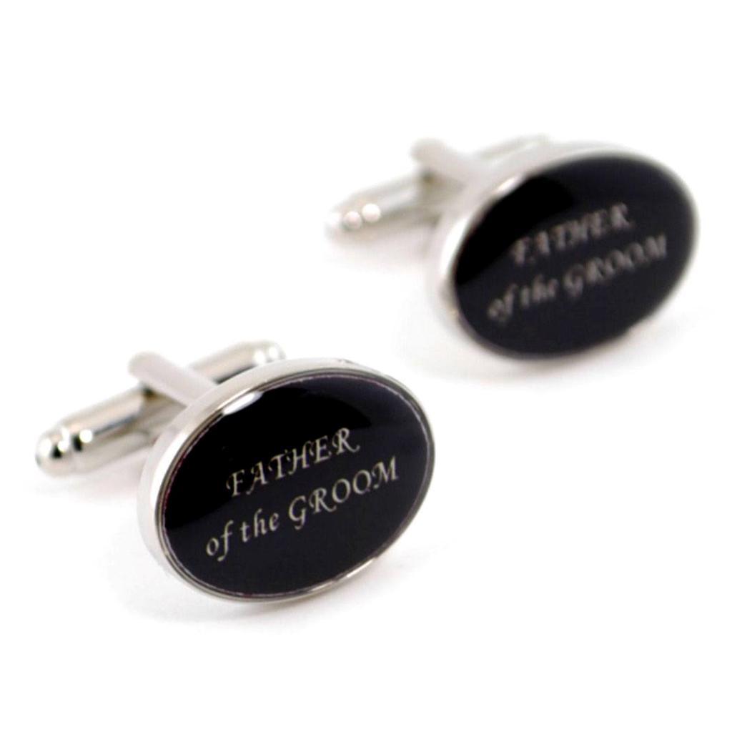 PERSONALISED WEDDING PARTY CUFFLINKS PAIR High Quality NEW w GIFT BAG Black Oval