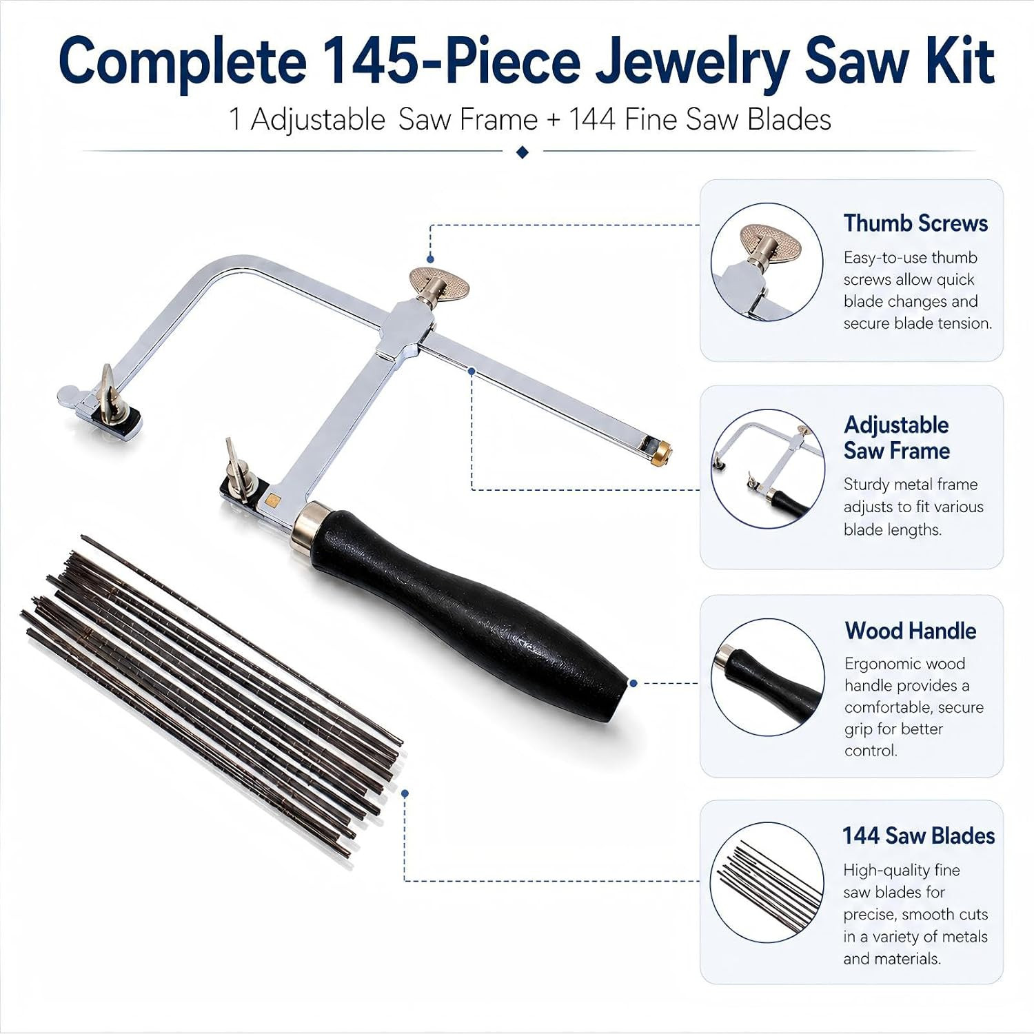 Jeweler’S Saw Frame Adjustable with 144 Blades Professional Jewelry Making Kit (