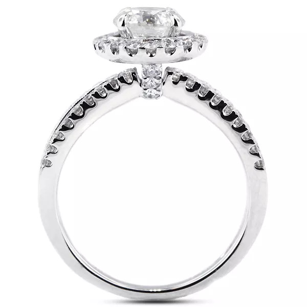 18K Gold Side Stone Engagement Ring Halo 1.95 CT Round Lab-Grown Diamond F SI1