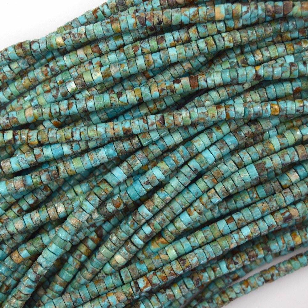 2x4mm genuine natural brown green blue turquoise heishi disc beads 15.5″ 4mm