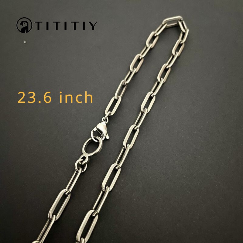 Pure Titanium Necklace Width 5mm Flat O-ring Chain for Anti Allergy 23.6 Inches