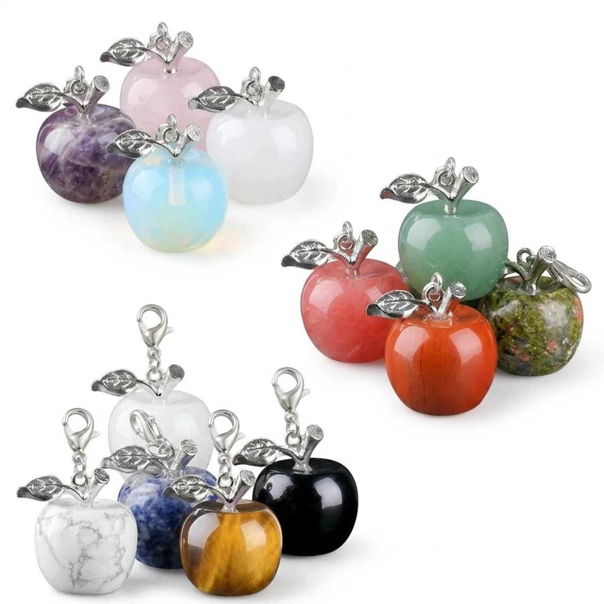 20mm Gemstone Apple Charm with Lobster Clasp Crystal Charmms Tag 6pcs in Bag