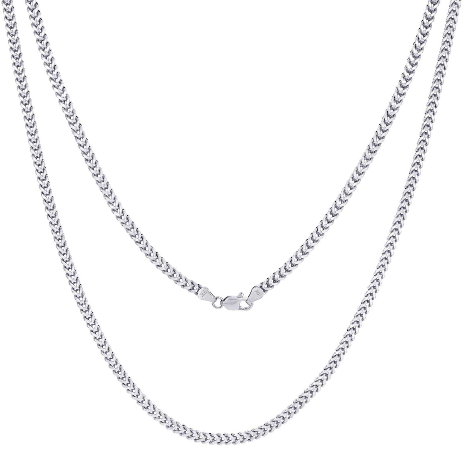 10K White Gold 2.5mm Foxtail Wheat Box Franco Necklace Chain Mens Womens 20″