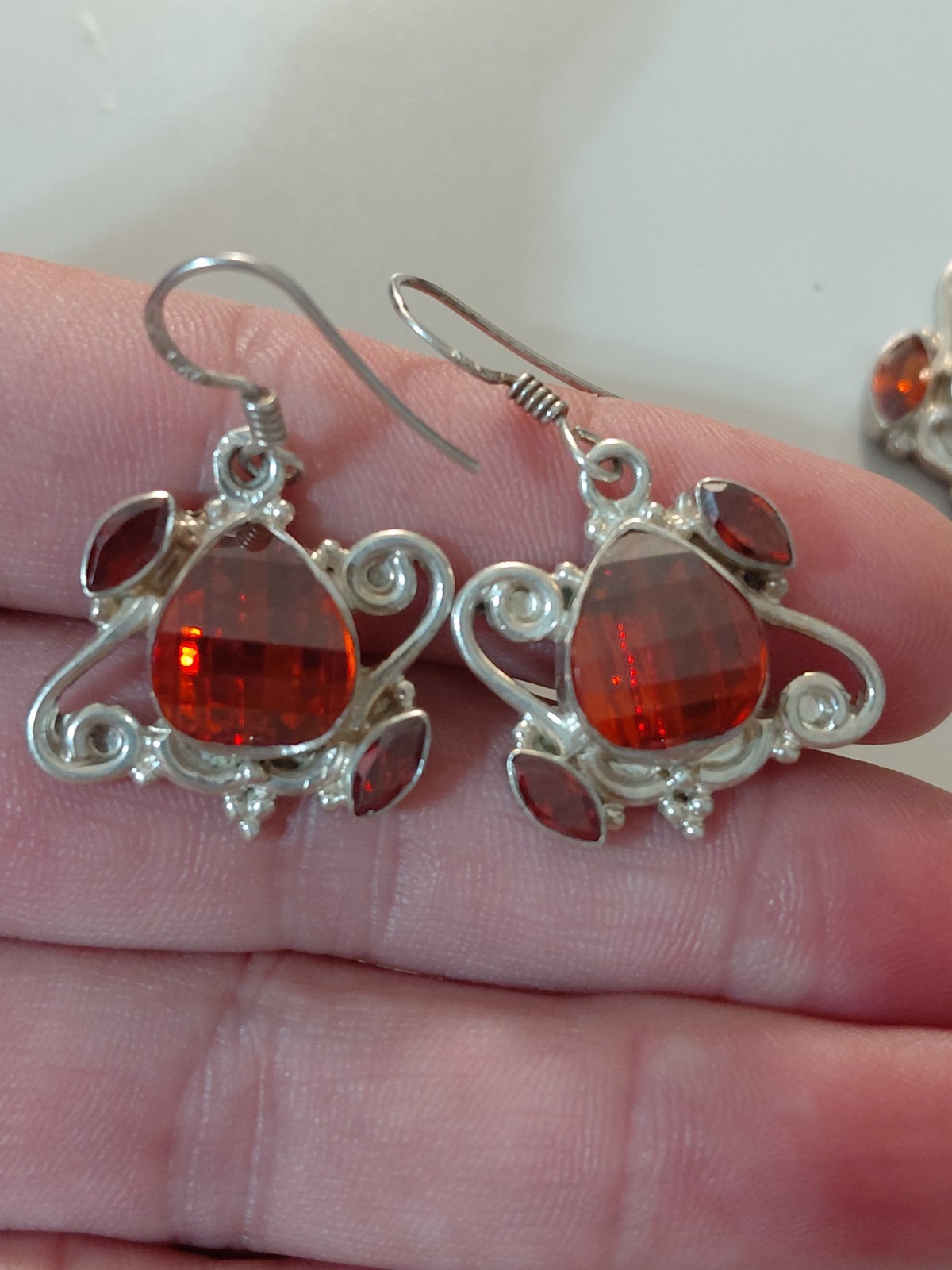 Hessonite Garnet Necklace And Earrings Artisan Set: Sterling Silver 925 W/ 19g