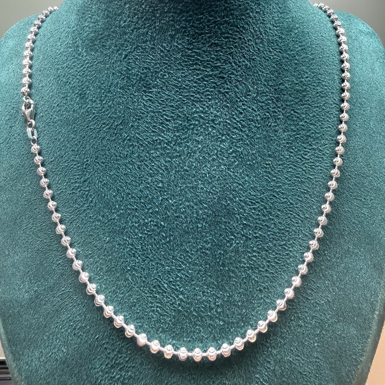925 Sterling Silver Italy Moon Cut Bead Ball Chain Necklace 22.25” 2.9mm