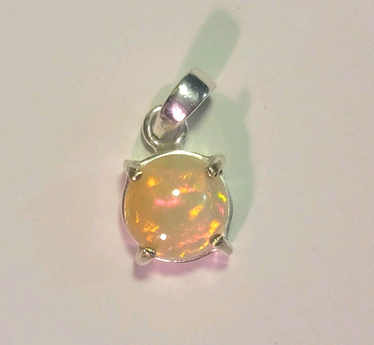 Ethiopian Fire Opal Pendant Round 10mm/925 Sterling Silver (SEE DETAILS)