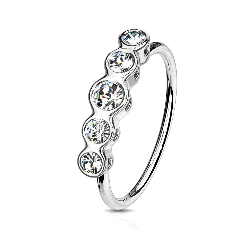 1pc Bendable Nose Hoop / Cartilage Ring Five Bezel Set CZ Gems for Rook, Daith