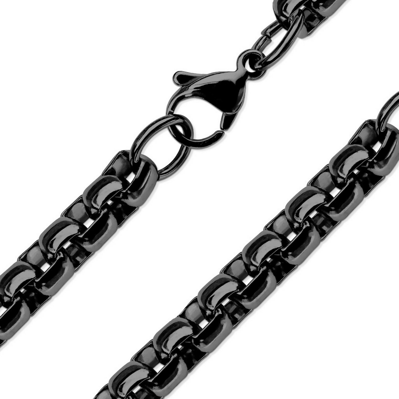 Round Box Chain Black Stainless Steel Rolo Necklace 4mm 15-20-Inch