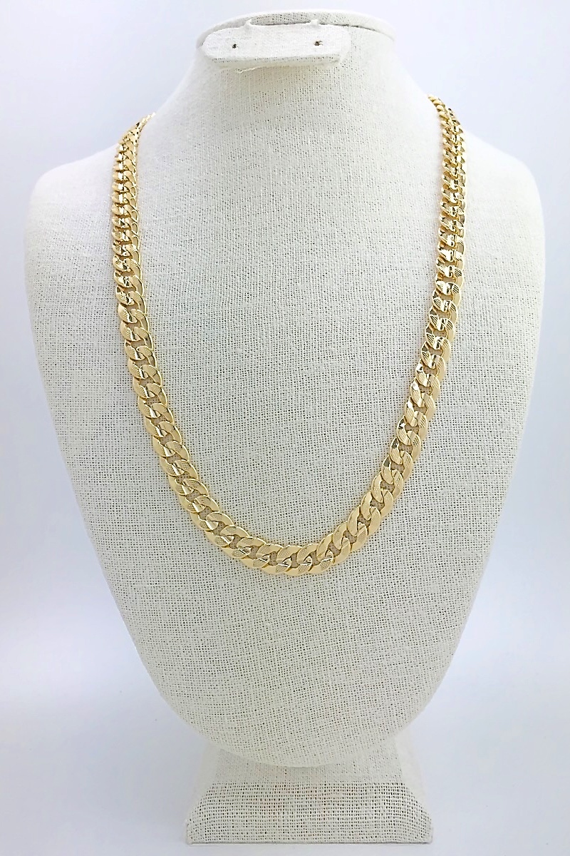 CUBAN LINK CHAIN, Style 4, Texturized Gold Plated 24 or 30 Inches Long 10mm Wide
