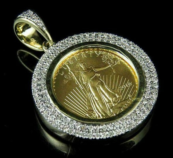 1.5Ct D/VVS Moissanite Round Statue Of Liberty Coin Medallion Pendant 925 Silver