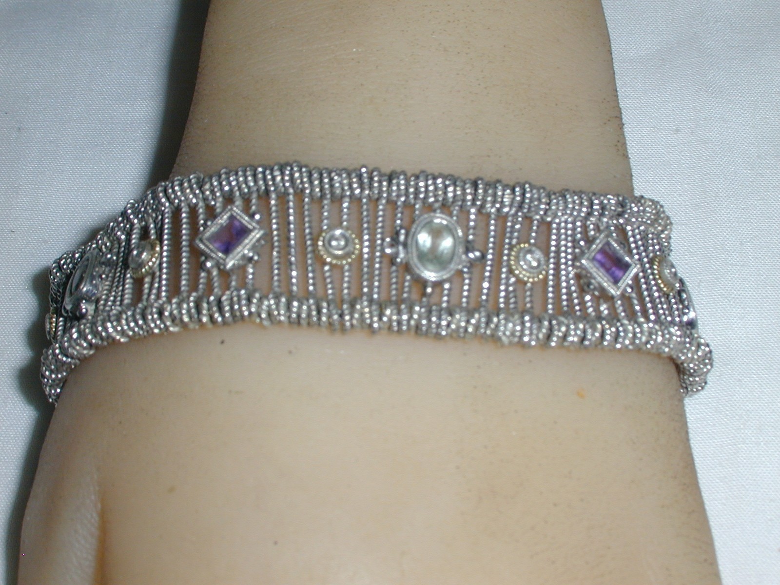 AMAZING- GABRIEL & CO STERLING 18K GOLD DIAMOND AMETHYST AQUAMARINE BRACELET-7.5