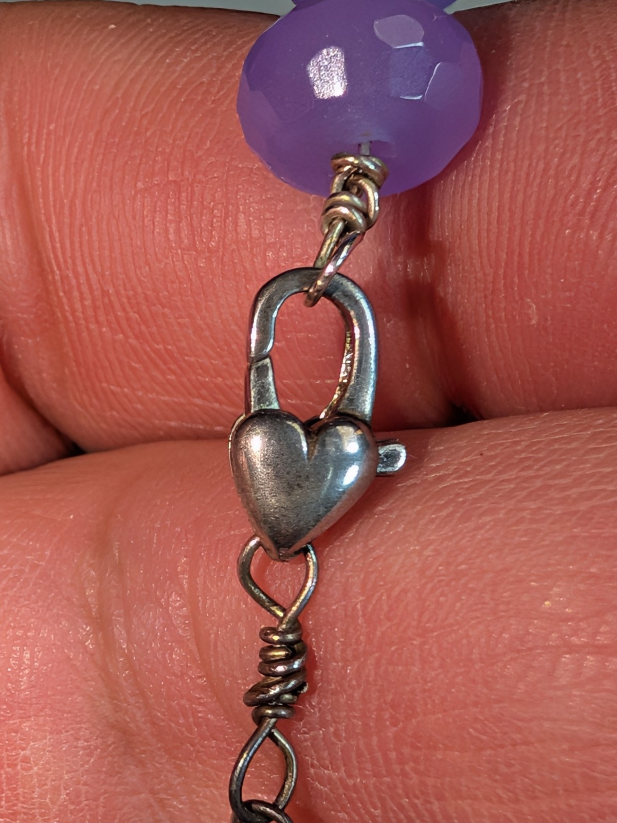 Artisan Sterling Silver Necklace Wire Wrapped Faceted Lavander Chalcedony & Pink