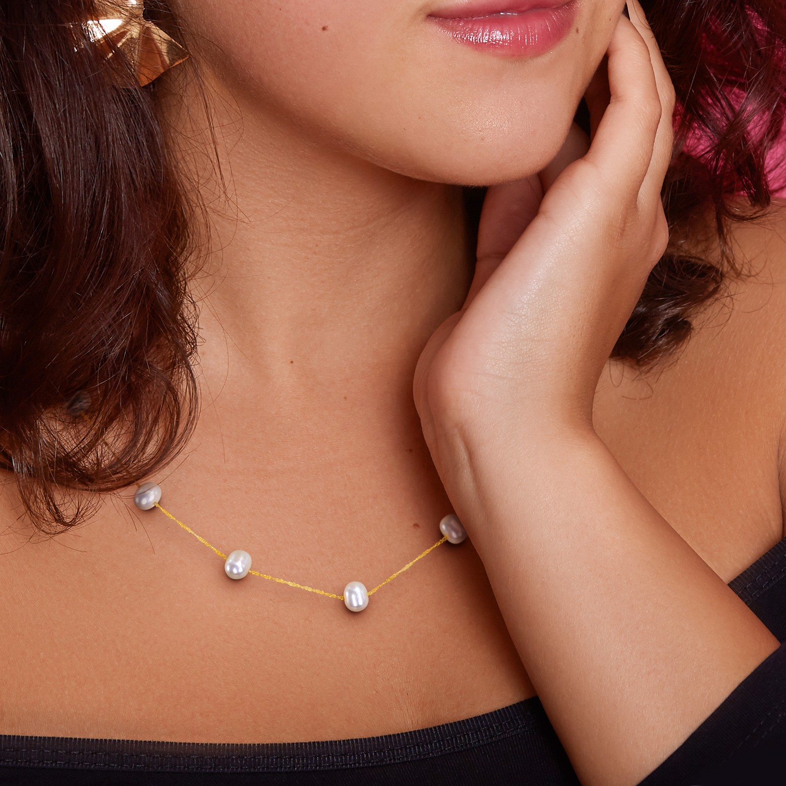 Amour 10k Yellow Gold 5.5-6 mm White Cultured Freshwater Pearl Tin Cup Necklace