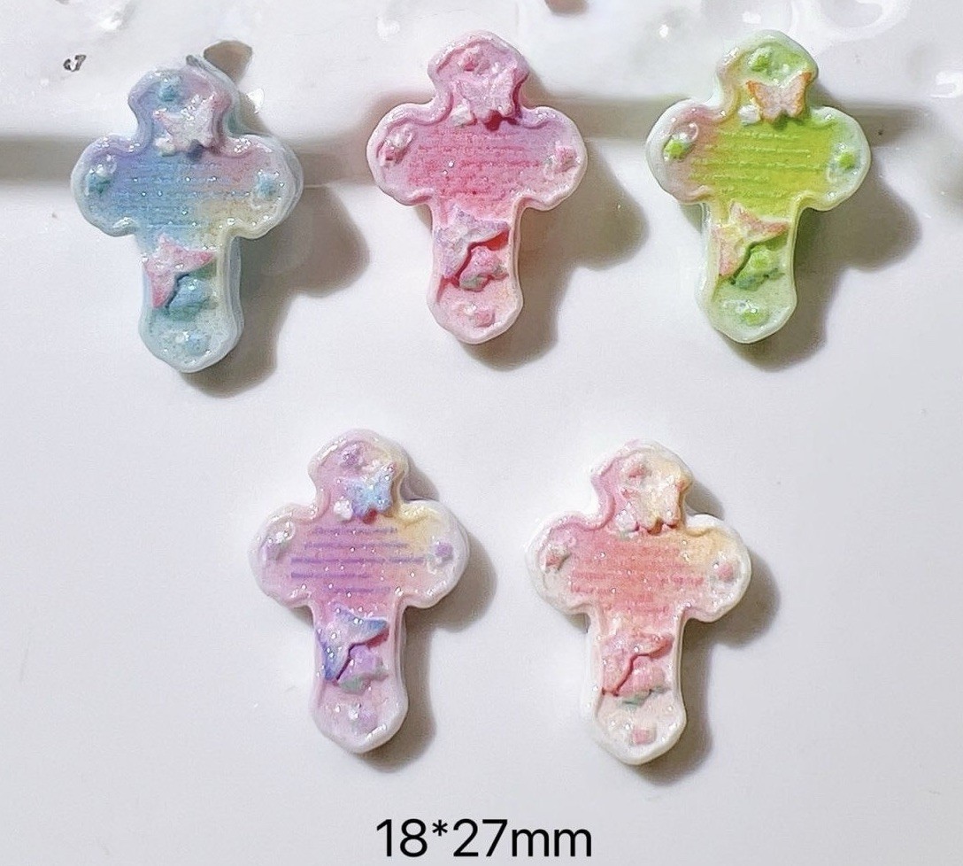 10Pcs Random Cute Colorful Cross Shape Resin Pin Classic Christian Symbol Brooch