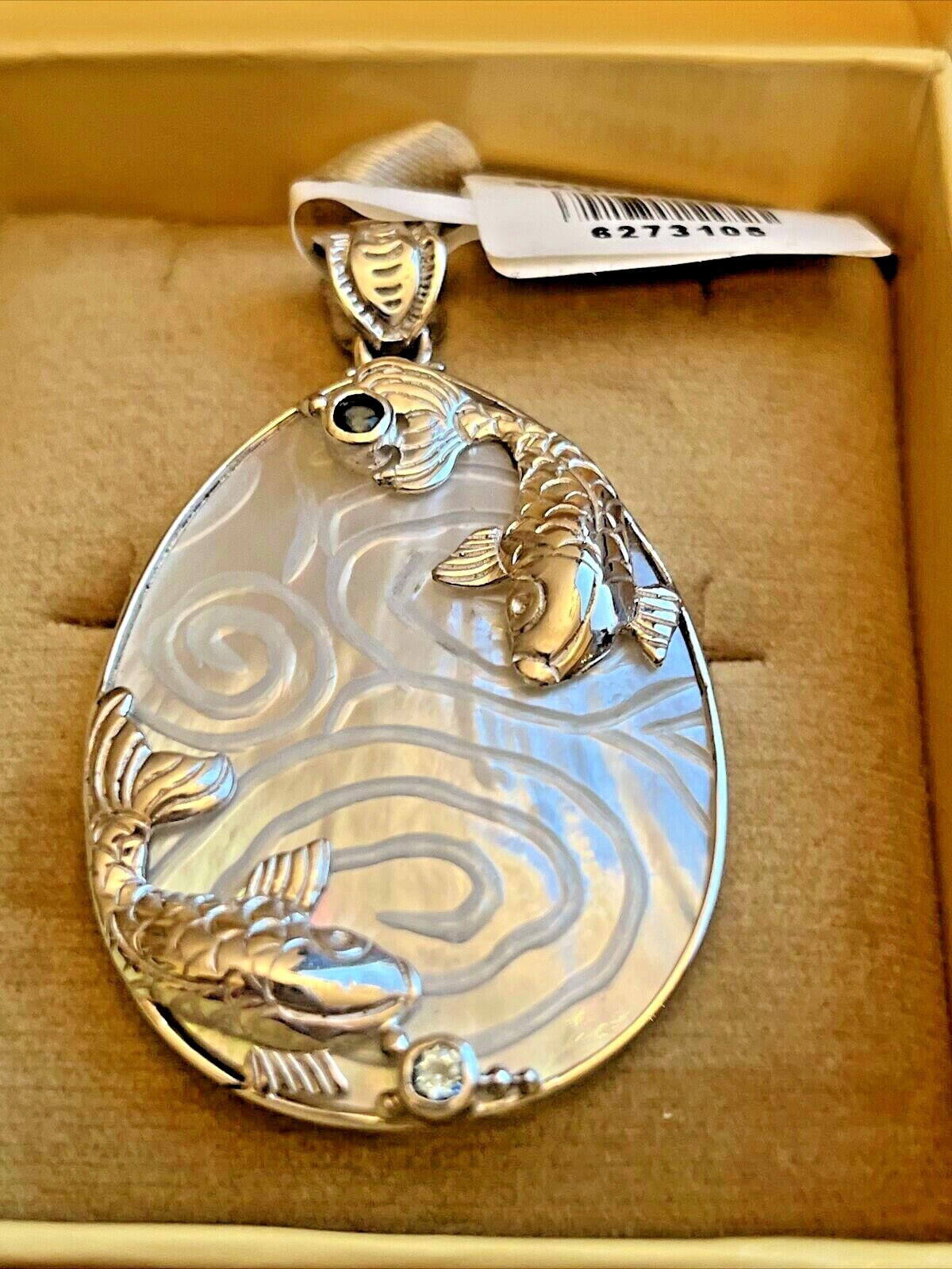 SAJEN SILVER Mother of Pearl Swiss Blue Topaz Pendant in Sterling Silver 10.8 g
