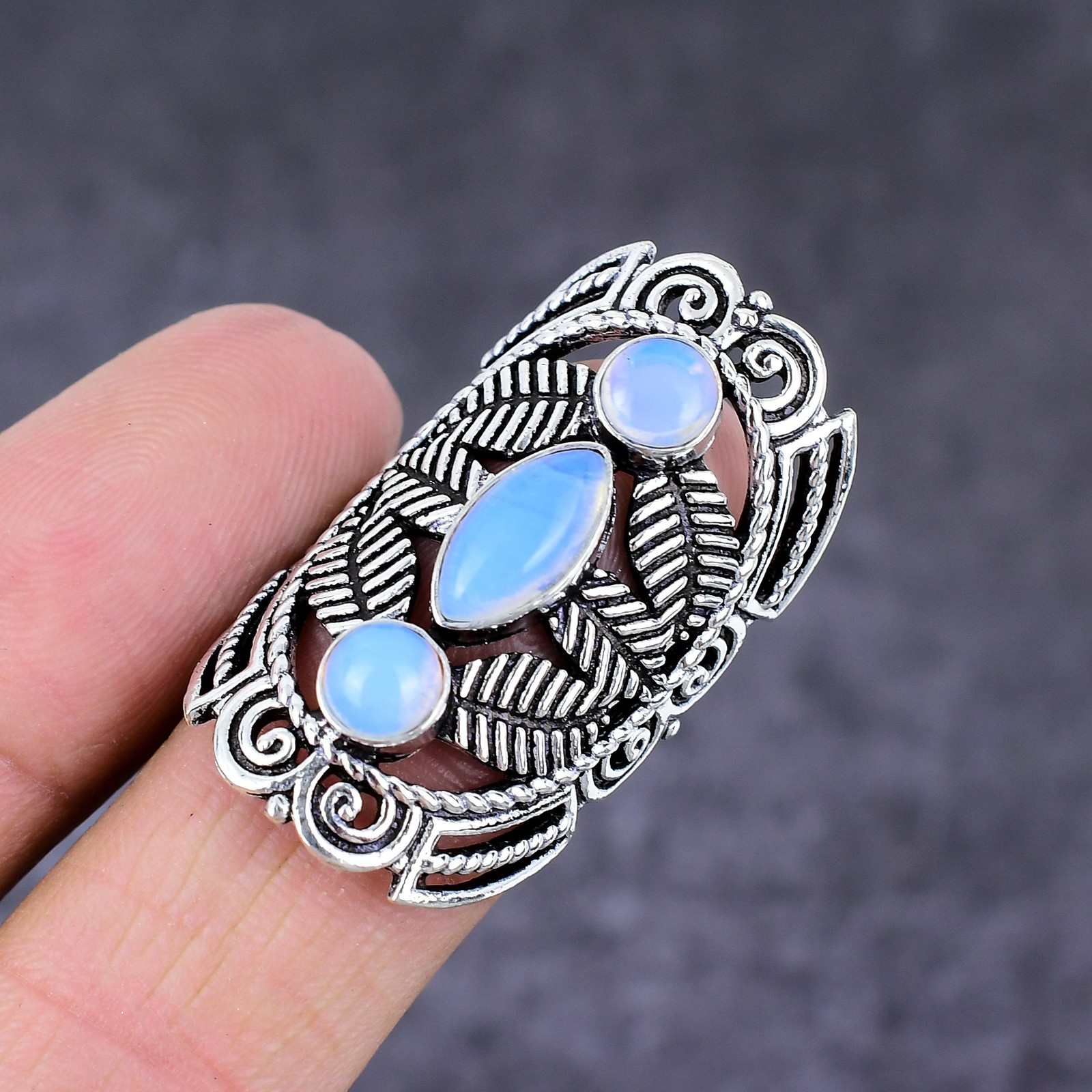 Milky Opal Gemstone Handmade 925 Sterling Silver Gift Jewelry Ring Size 7 Y885