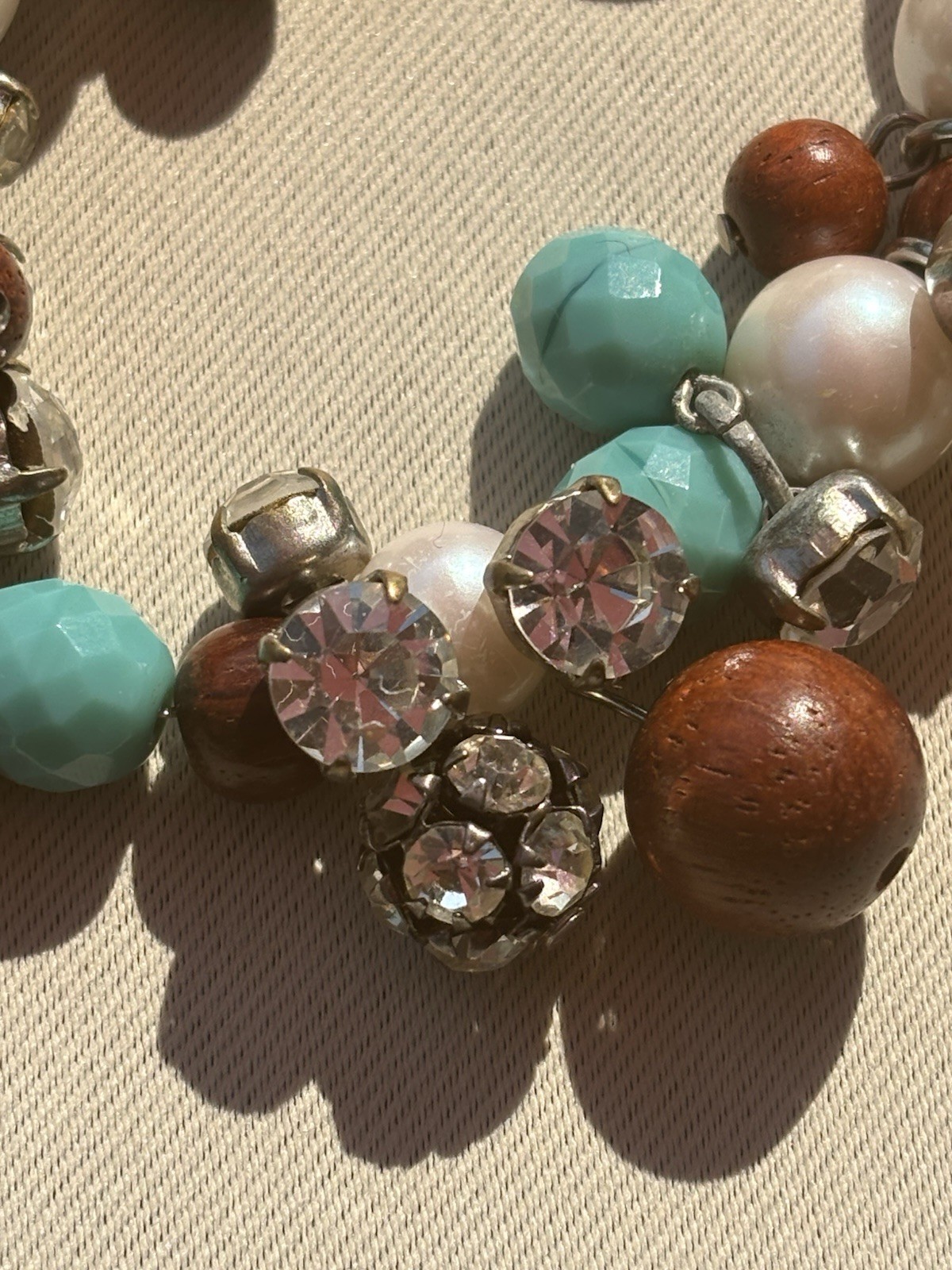 Vintage RADÀ Made in Italy Charm Bracelet Faux Pearl Crystal Wood Turquoise Bead
