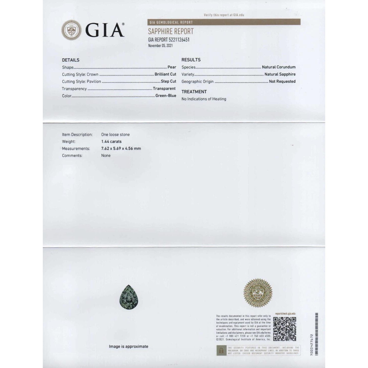 Unheated GIA Certified Blue Sapphire Solitaire Ring 1.44 Carat Real Natural U104