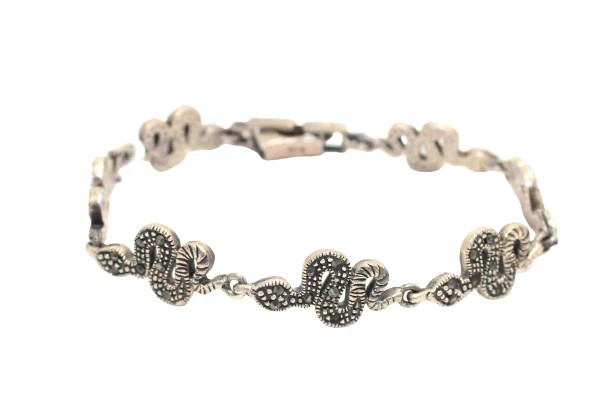 Charm Snake Reptile Bracelet Silver Sterling 925 Marcasite Stone Women Gift