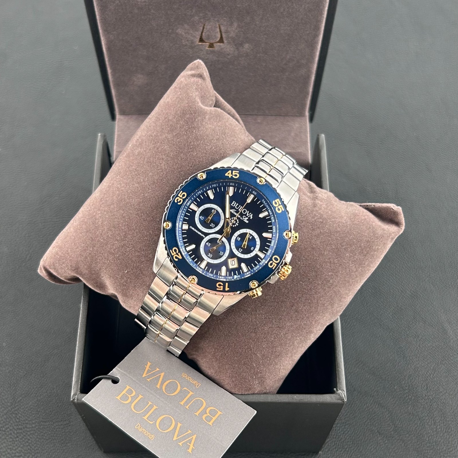 Bulova Men’s Marine Star 98B400 Blue Dial Two-Tone Chronograph Quartz Watch