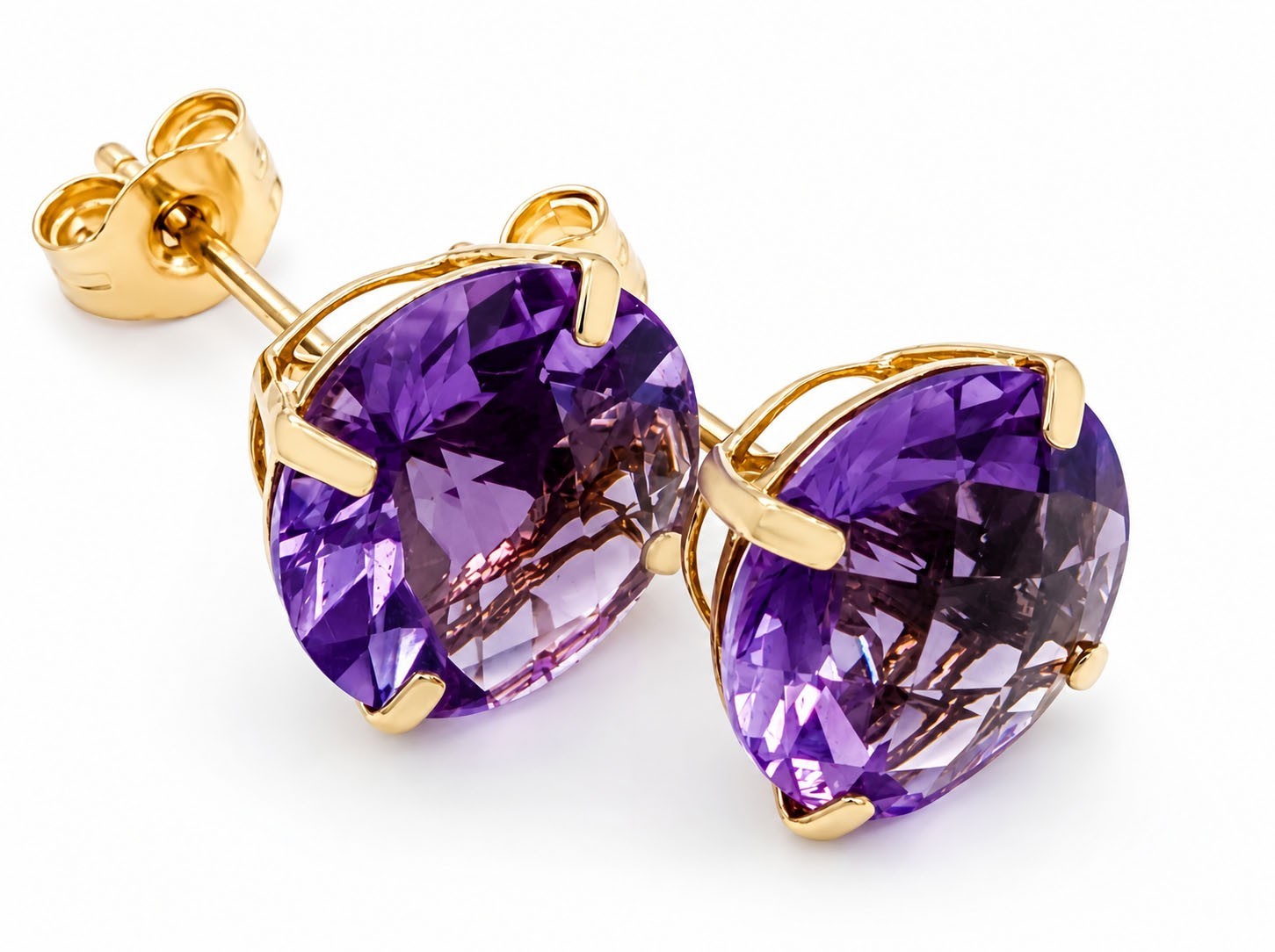 GENUINE 4.90 Cts AMETHYST STUD EARRINGS 14K YELLOW GOLD – FREE APPRAISAL – NWT