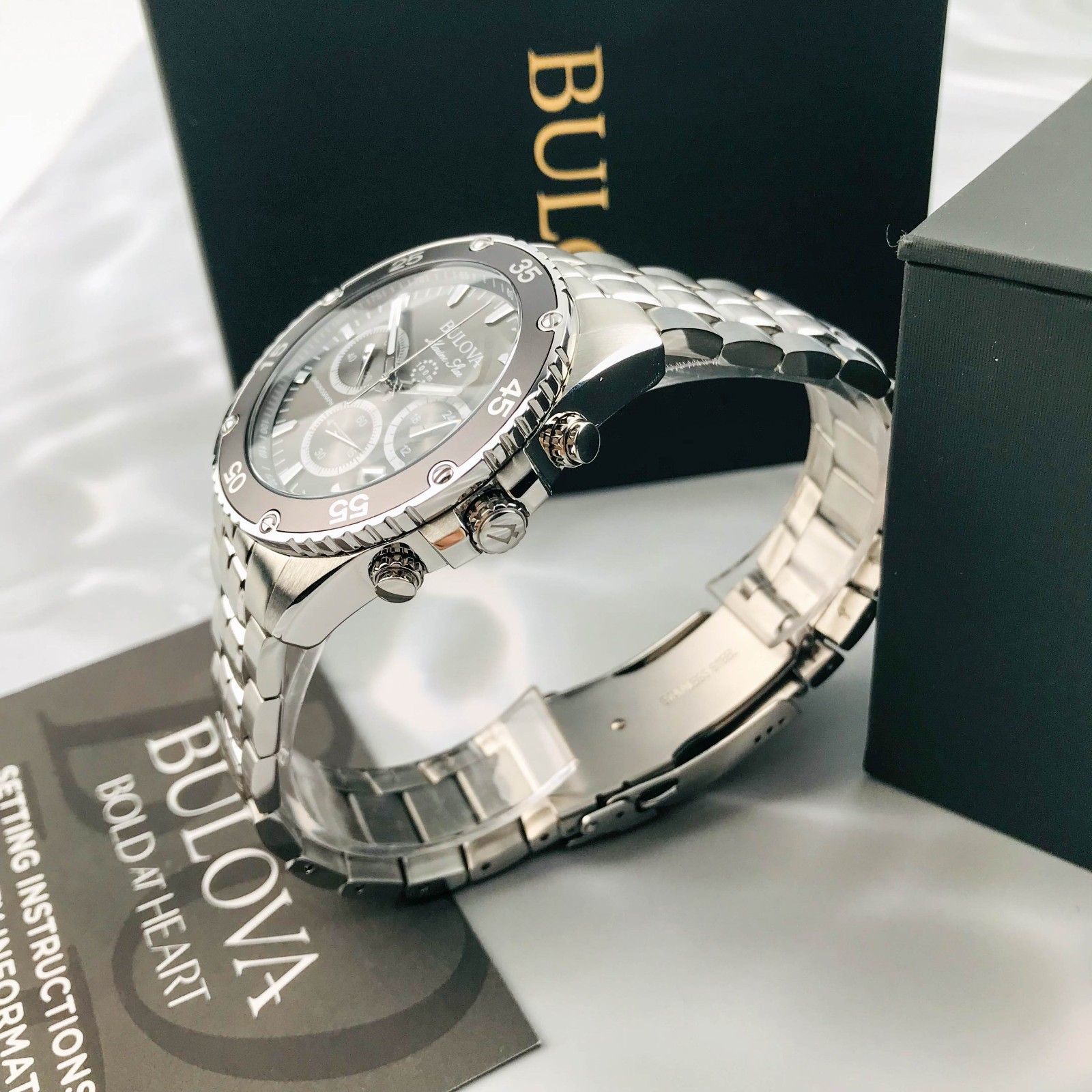 Bulova 98B401 Men’s Marine Star Chrono Rotating Bezel Black Dial 41.5mm Watch