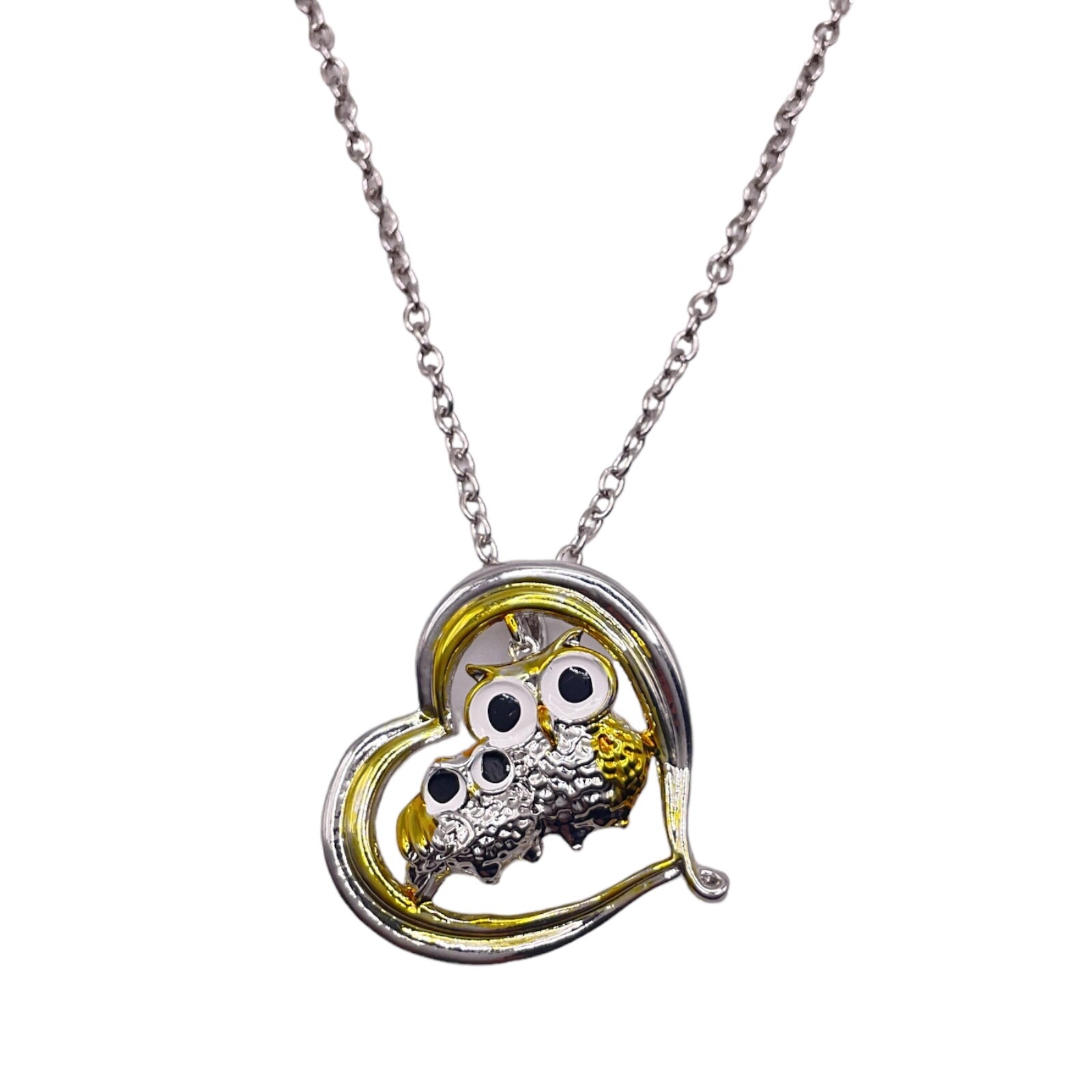 Adorable Owl With Baby Owl In Heart Pendant Fashion Necklace For Women Girls