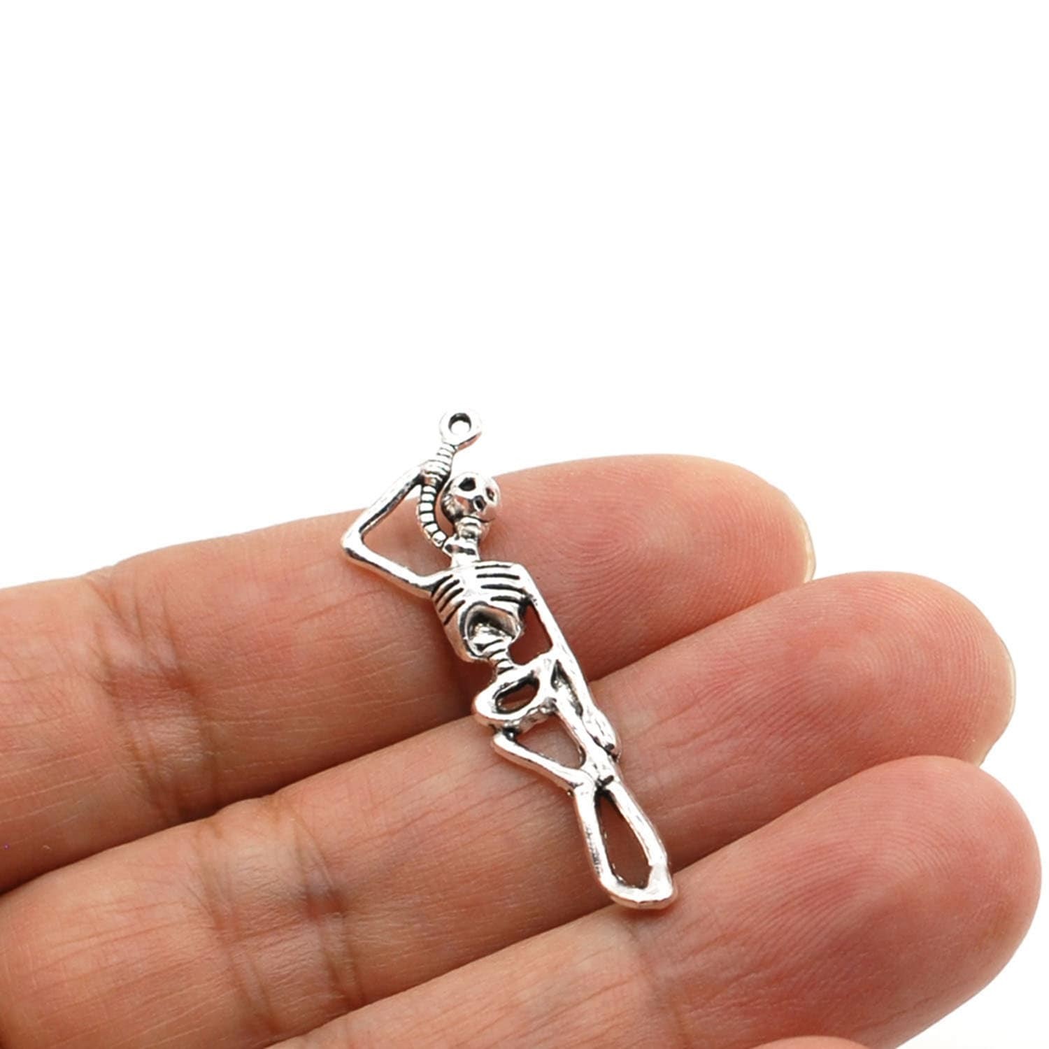 12/30PCS Antique Silver Skeleton Charm Pendant, Halloween Charms Filigree CC55