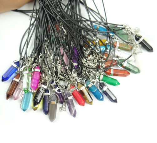 50pcs/lot 30x15mm Mixed Gemstone Pendulum for Jewelry making Necklace 17.5inch