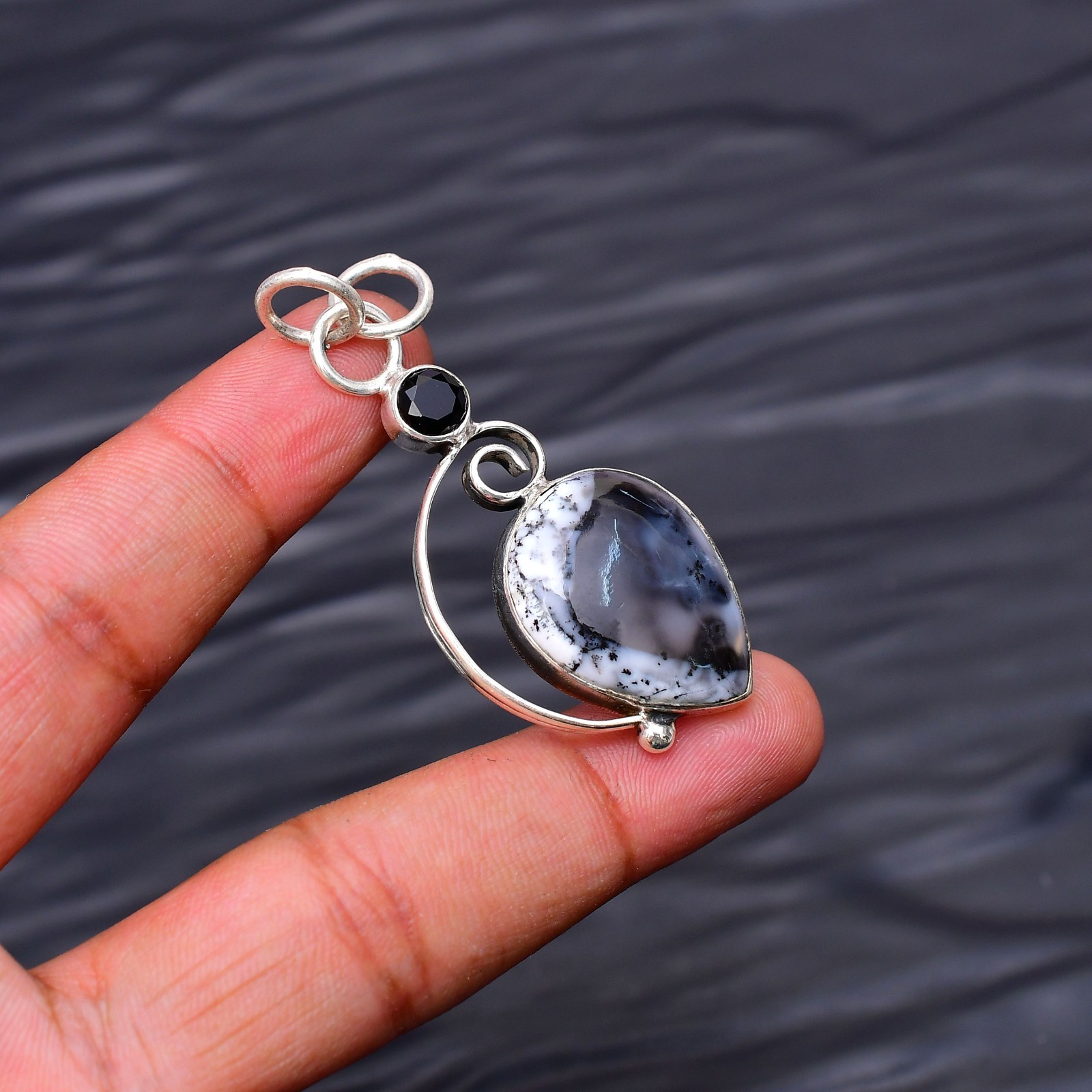 Dendrite Opal Gemstone 925 Sterling Silver Jewelry Pendant 2.04″