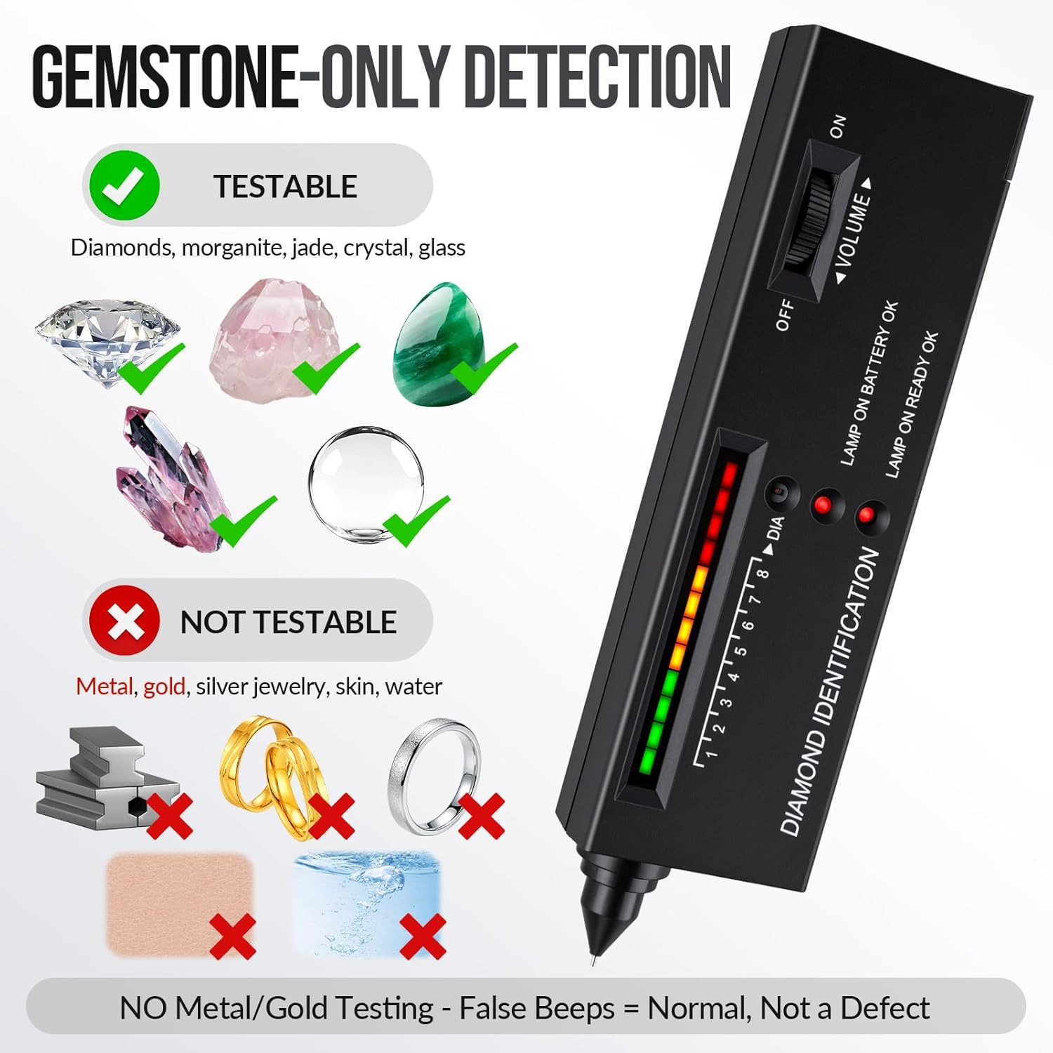 Diamond Tester Pen Gemstone Jewelry Tester High Accuracy Battery Included Tool