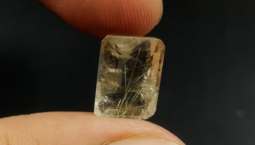 8.7Ct Natural Rutilated Quartz Faceted Cut Emerald 13.7X10mm Loose Gemstone W142