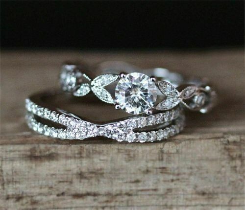 Filigree 3.25 Ctw Created Diamond Women’s Bridal Set Ring 14K White Gold Finish